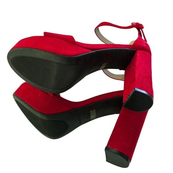 Dream Pairs Hi-lo Red Faux Suede Platform Ankle Strap Heels Size 8.5 - Picture 7 of 11